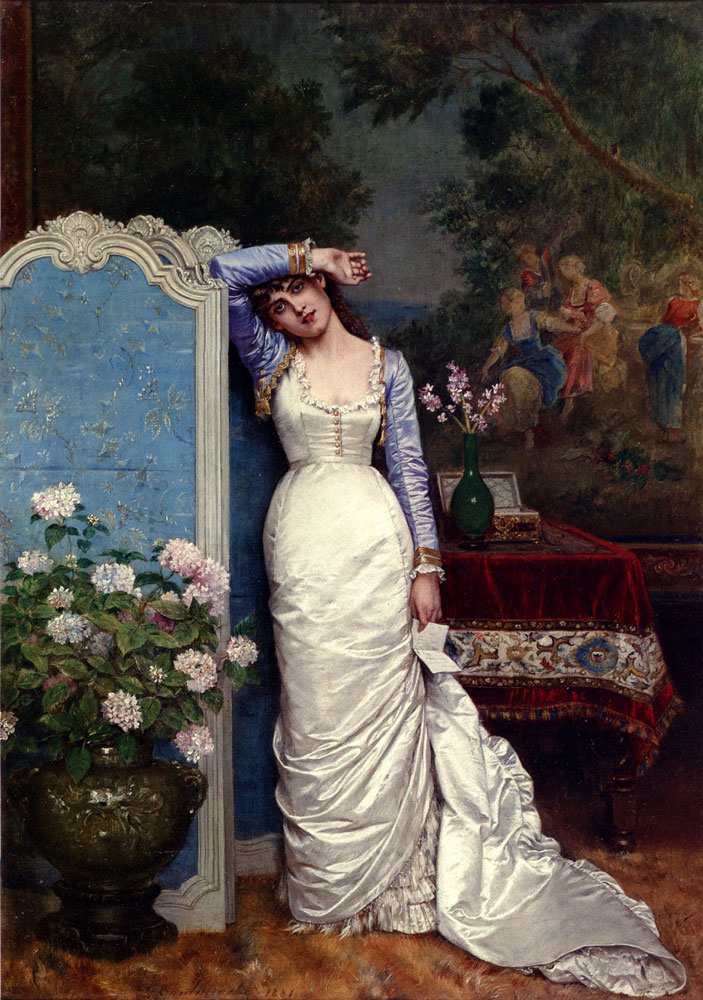 Auguste Toulmouche (奥古斯特·图勒穆沙) Young Woman In An Interior（屏风后的女郎）.jpg